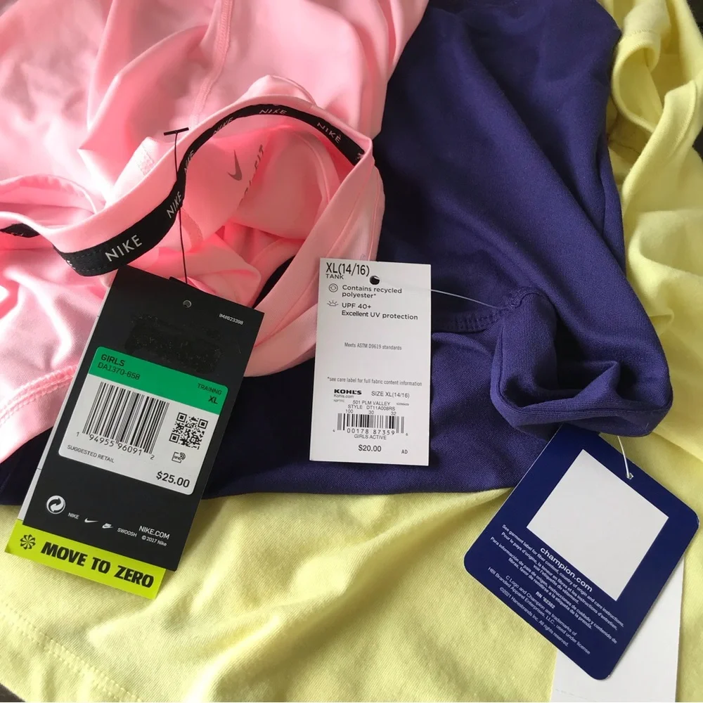Girls Size XL Tank Top Bundle of 3 Nike Champion Tek Gear Yellow Pink Blue